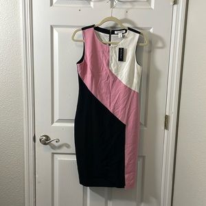 White Pink & White Sheath Dress